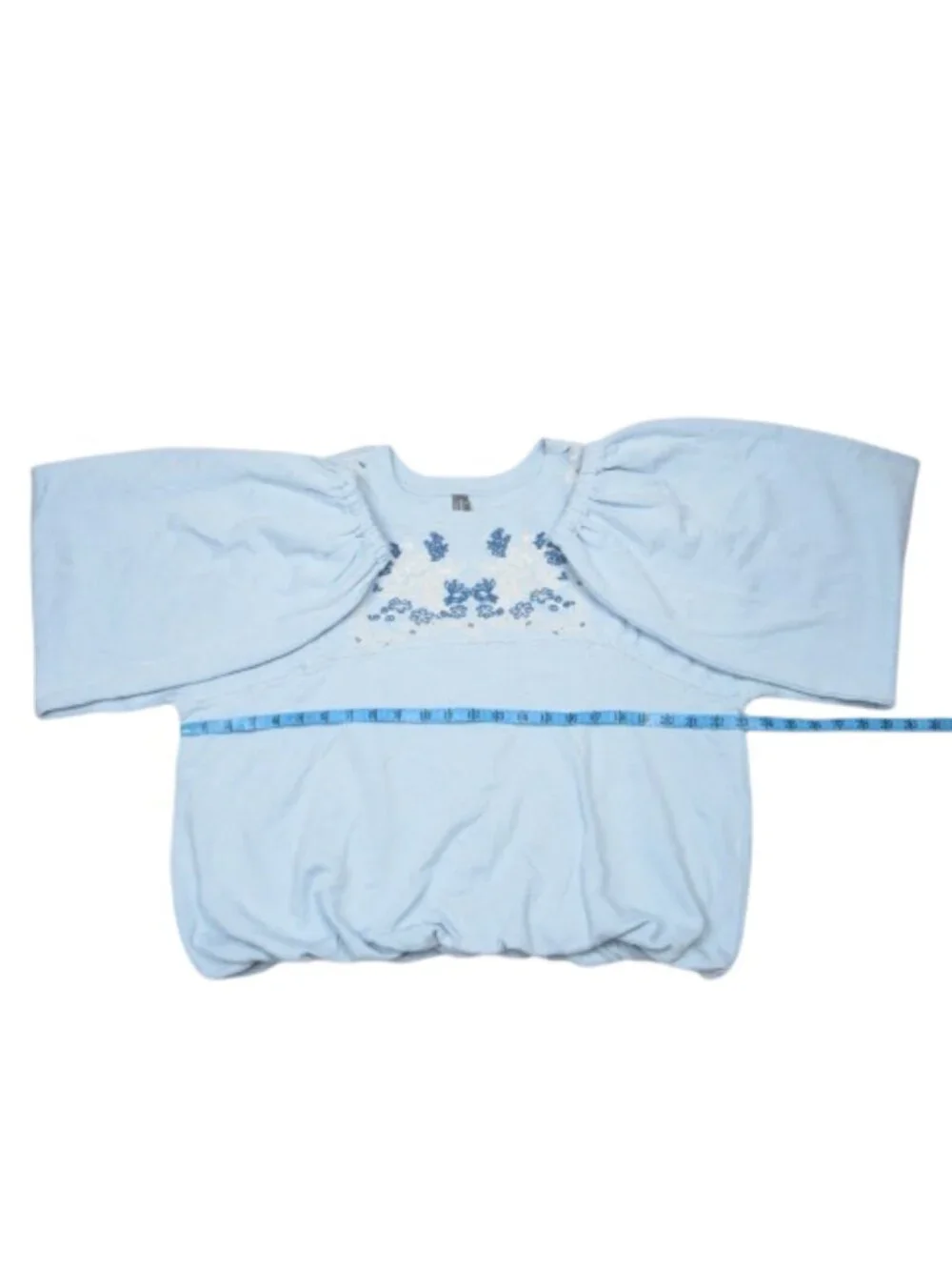 By Anthropologie Boho Balloon-Sleeve Top Sky Blue Nantucket Breeze XL